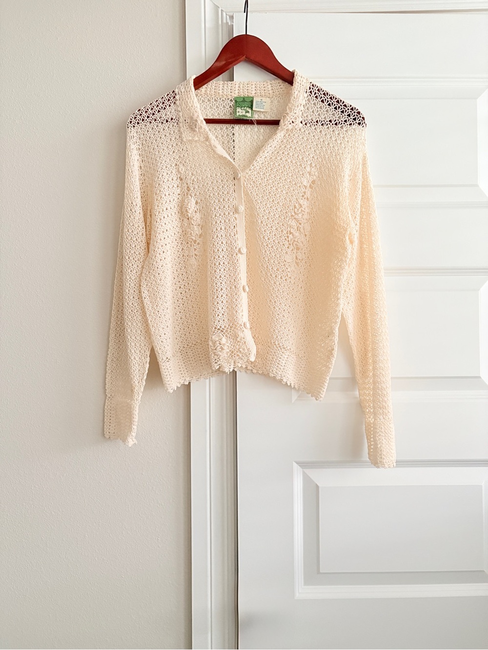 Vintage Asian April Cornell Crochet Cardigan Coastal Boho Cottagecore M